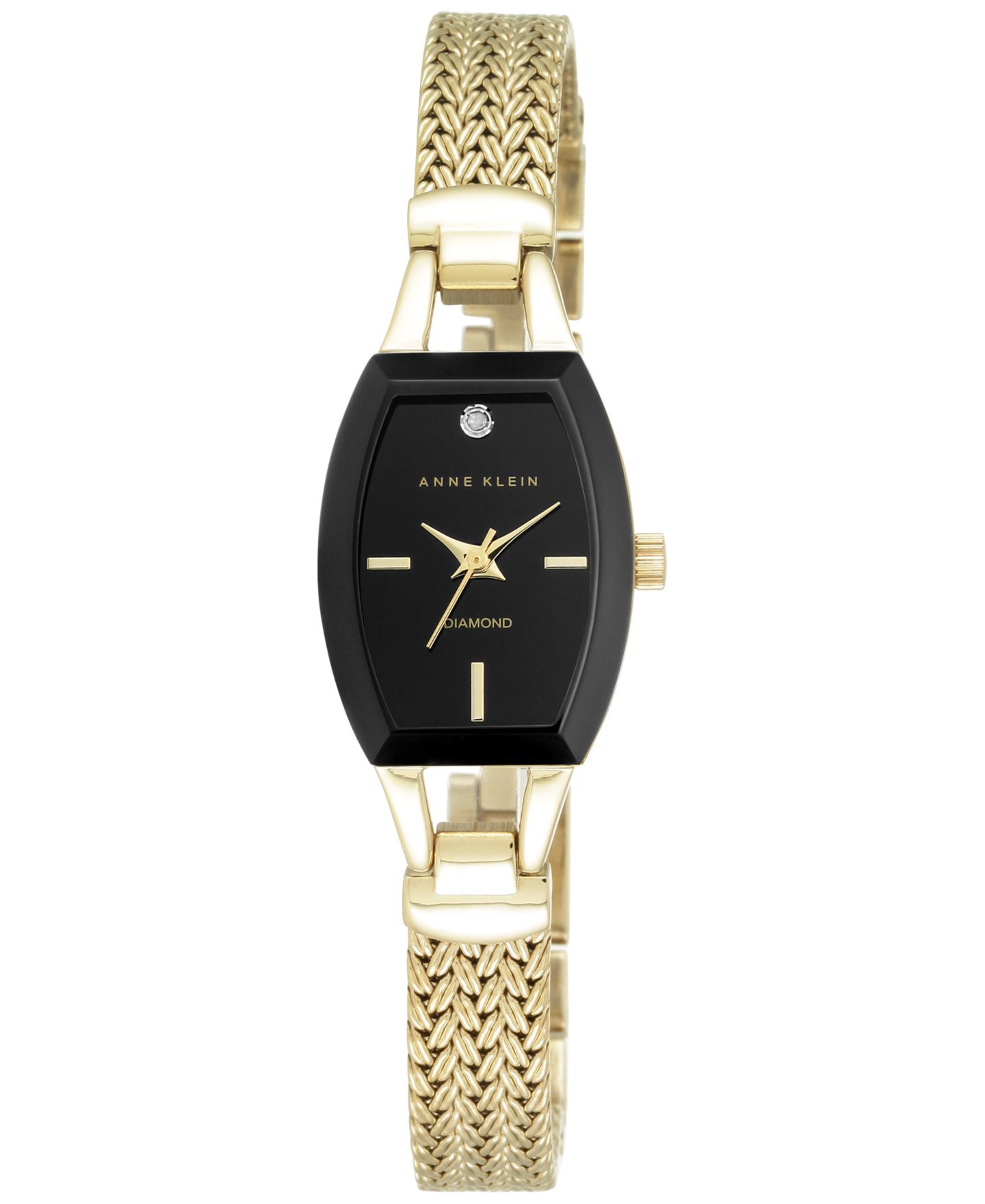 Женские часы Anne Klein Black Gold-Tone Mesh Bracelet Watch 19mm AK-2184BKGB — фото 1