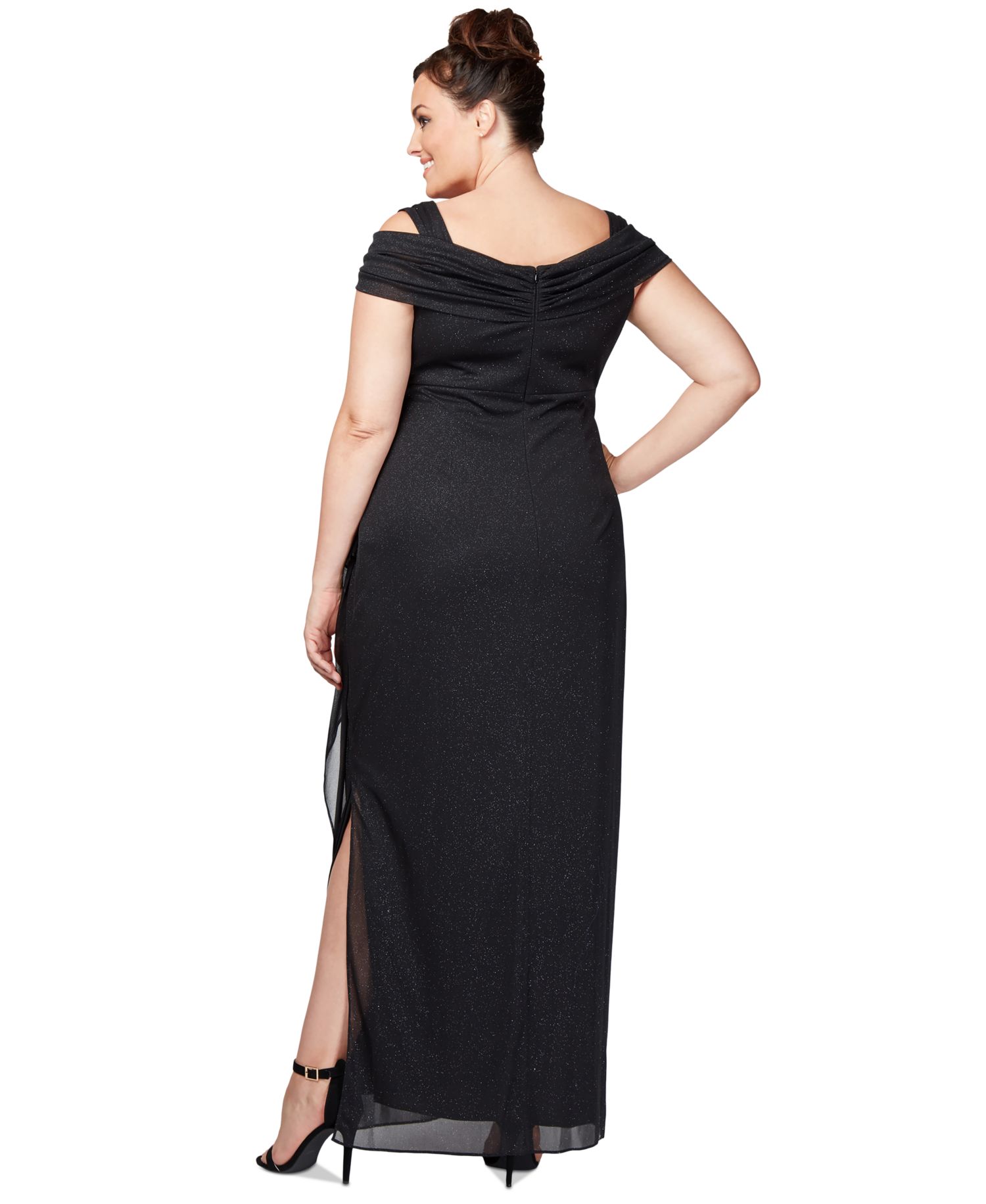 Women's Cold-Shoulder Draped Metallic Gown