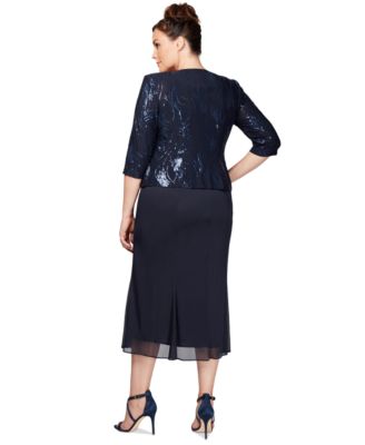 Plus Size Sequined Chiffon Dress and Jacket