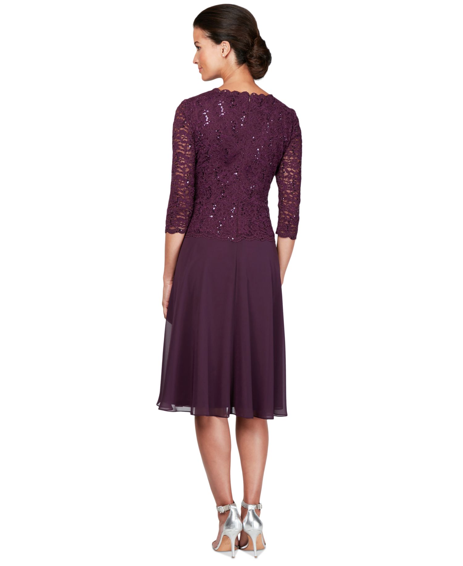 Women's Sequined Lace Contrast Midi Dress