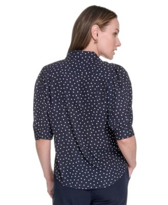 Women's Printed Point Collar Puff-Sleeve Blouse