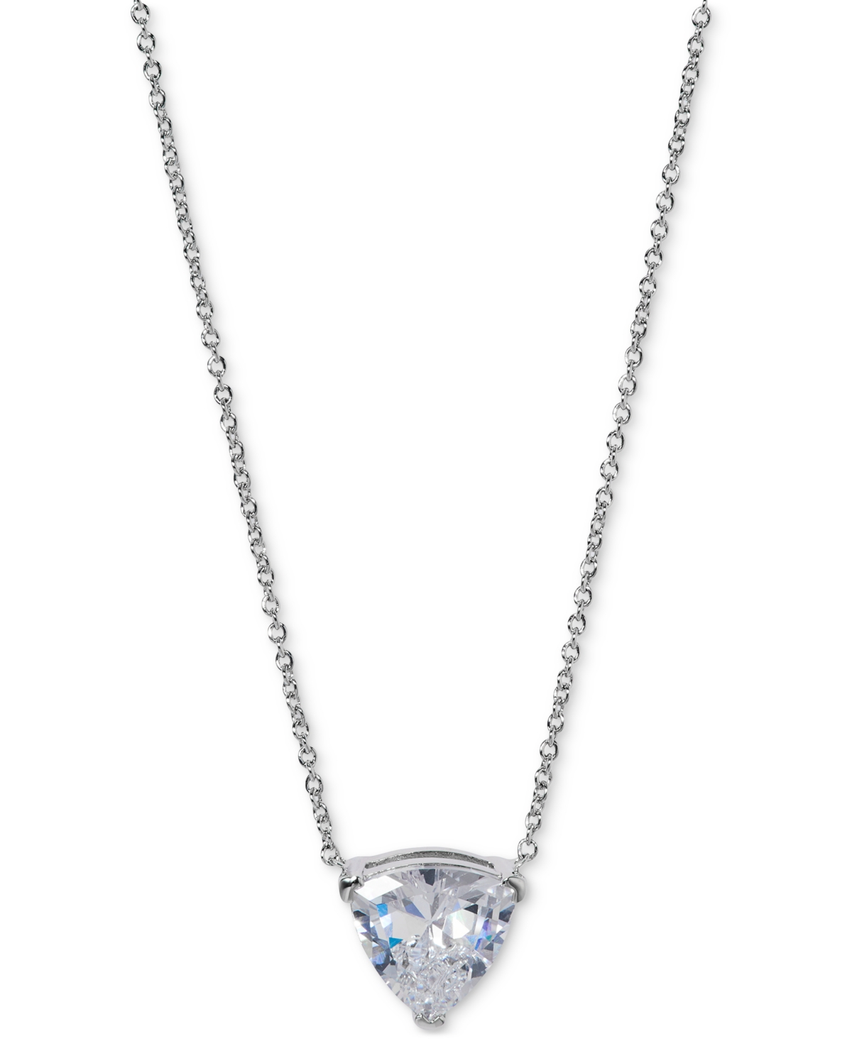 Silver-Tone Cubic Zirconia Solitaire Pendant Necklace, 16" + 2" extender, Exclusively at Macy's - Silver