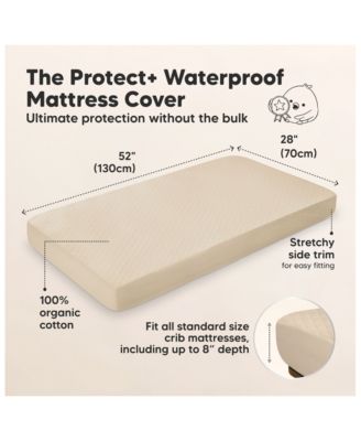 2-Pack Protect+ Waterproof Crib Mattress Protector Covers, Mavy Quilted Cotton Baby Mattress Topper, Toddler Crib Sheets