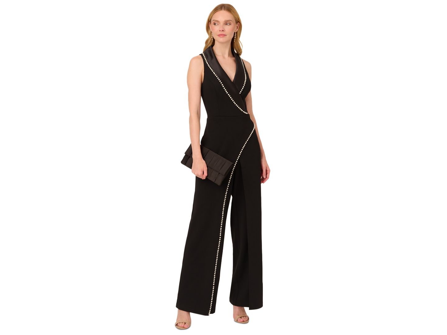 Женский комбинезон Adrianna Papell Imitation Pearl Crepe Tuxedo, цвет: Чёрный — фото 1