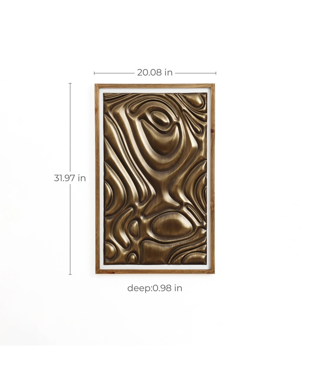 Luxenhome Gold Metal Abstract Wood Framed 20"w X 32" H Wall Decor In Gold And Natural And Black
