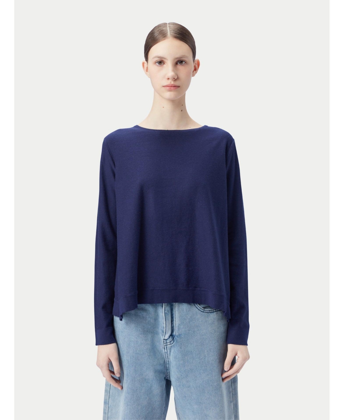 Women's Boatneck Cotton Silk Cashmere Blend Sweater - Black-mood indigo
