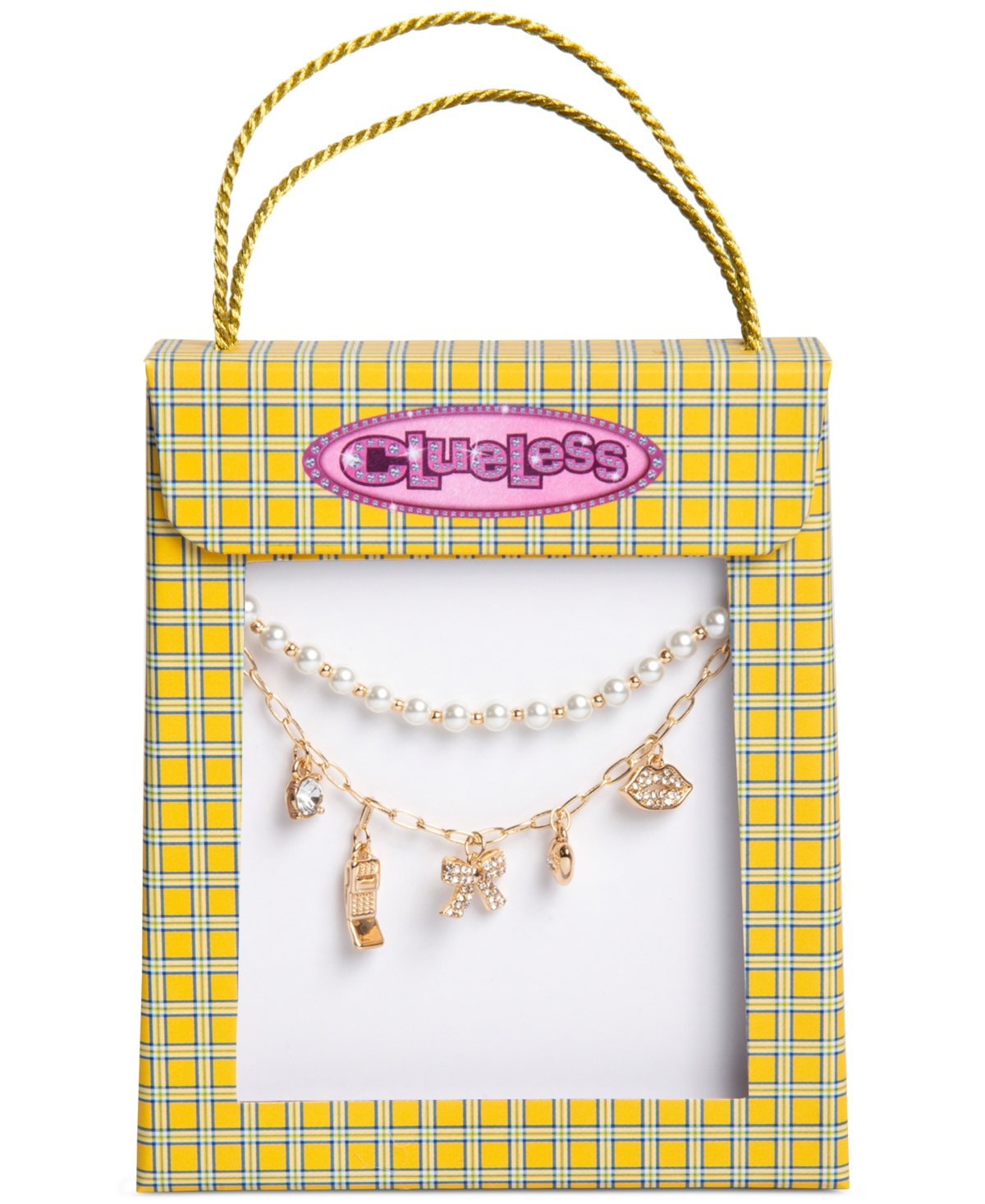 CLUELESS GOLD-TONE CRYSTAL CHARM & IMITATION PEARL BEADED LAYERED STATEMENT NECKLACE, 16" + 3" EXTENDER 