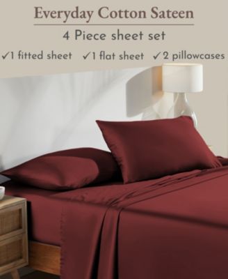 Soft 100% Cotton Sheets Set - Durable Sateen, Deep Pocket - Full