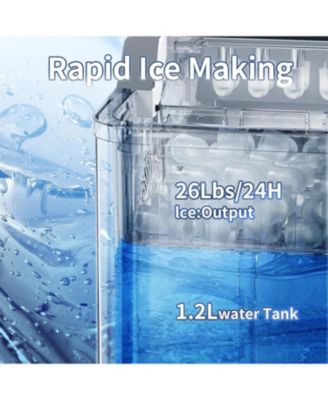 Ice Maker Countertop, 26Lbs/24H, 2 Sizes Bullet Ice Cubes with Handle, 9 Cubes in 6 Mins, Portable Ice Machine with Self-Cleaning, for Office/Dorm/Kitchen/RV