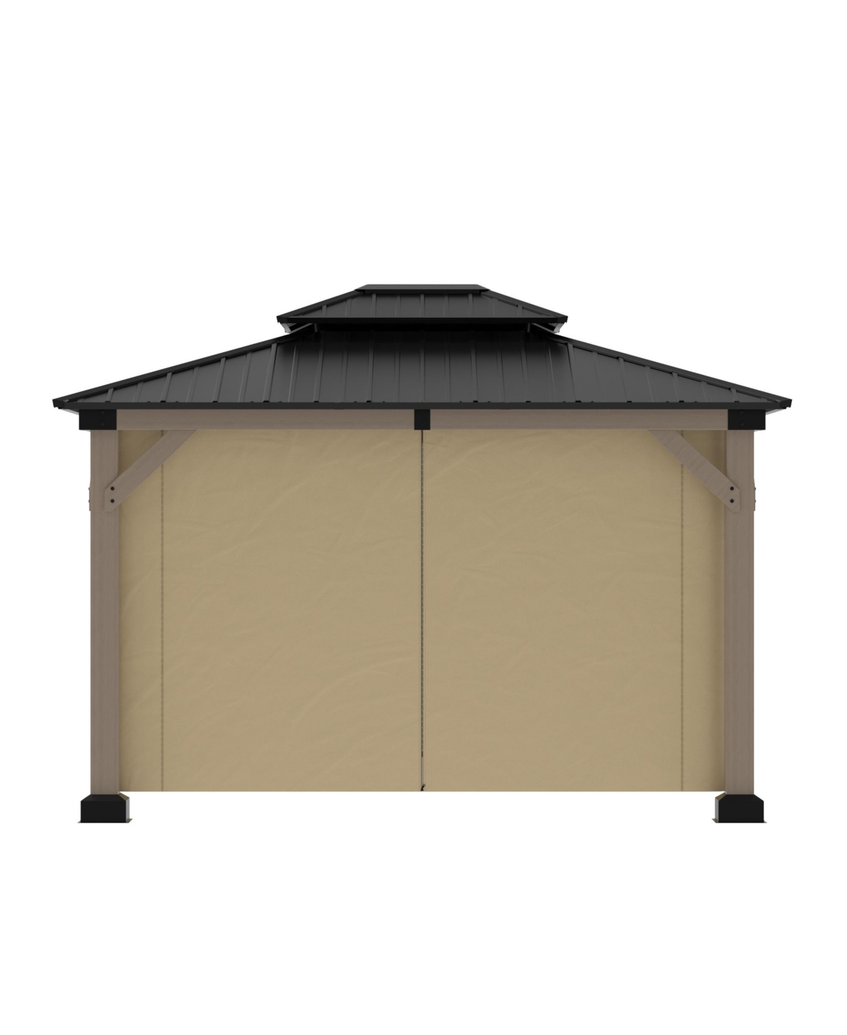 12 ft. x 10 ft. Outdoor Fir Solid Wood Frame Patio Gazebo Canopy Shelter with Galvanized Steel Hardtop Roof Pavilion - Black