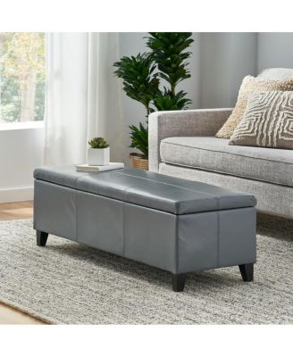 Faux Leather Storage Ottoman Bench with Lift-Top, Padded Seat, and Wooden Legs for Living Room, Bedroom, or Entryway-The Pop Home