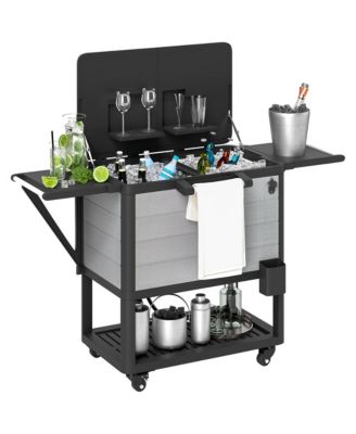 Patio Cooler Cart 104 Quart Rolling Ice Chest with Shelves,
