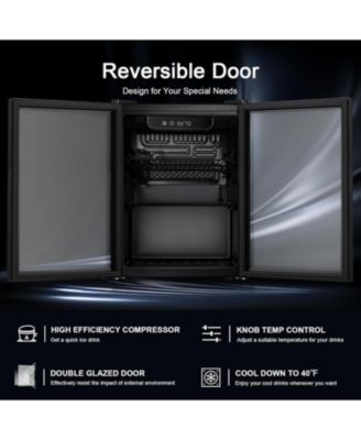 1.7 Cu.Ft. Wine & Beverage Fridge – Holds 16 Bottles & 68 Cans, Digital Temp Control, Blue LED, Glass Door, Freestanding for Home/Bar