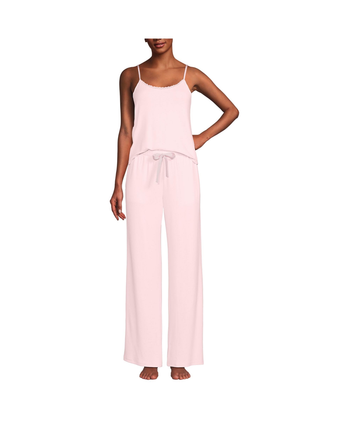 Women's Pointelle 2 Piece Pajama Set - Cami and Wide Leg Pants - Misty aqua