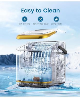 Ice Makers Countertop, Portable Ice Machine with Carry Handle, 26.5lbs/24Hrs, 6Mins/9 Ice Cubes, Self-Cleaning Countertop Ice Maker with Ice Basket/Scoop,for Home Bar Camping RV