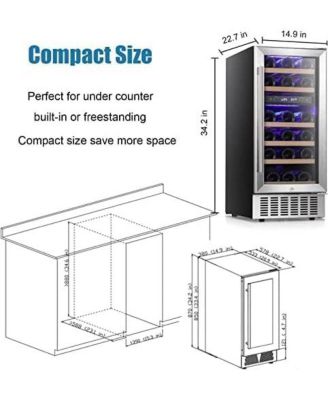 15-Inch Under-Counter Beverage Refrigerator Dual Zone Wine Cooler Mini Fridge, 28-Bottle, Freestanding or Built-In