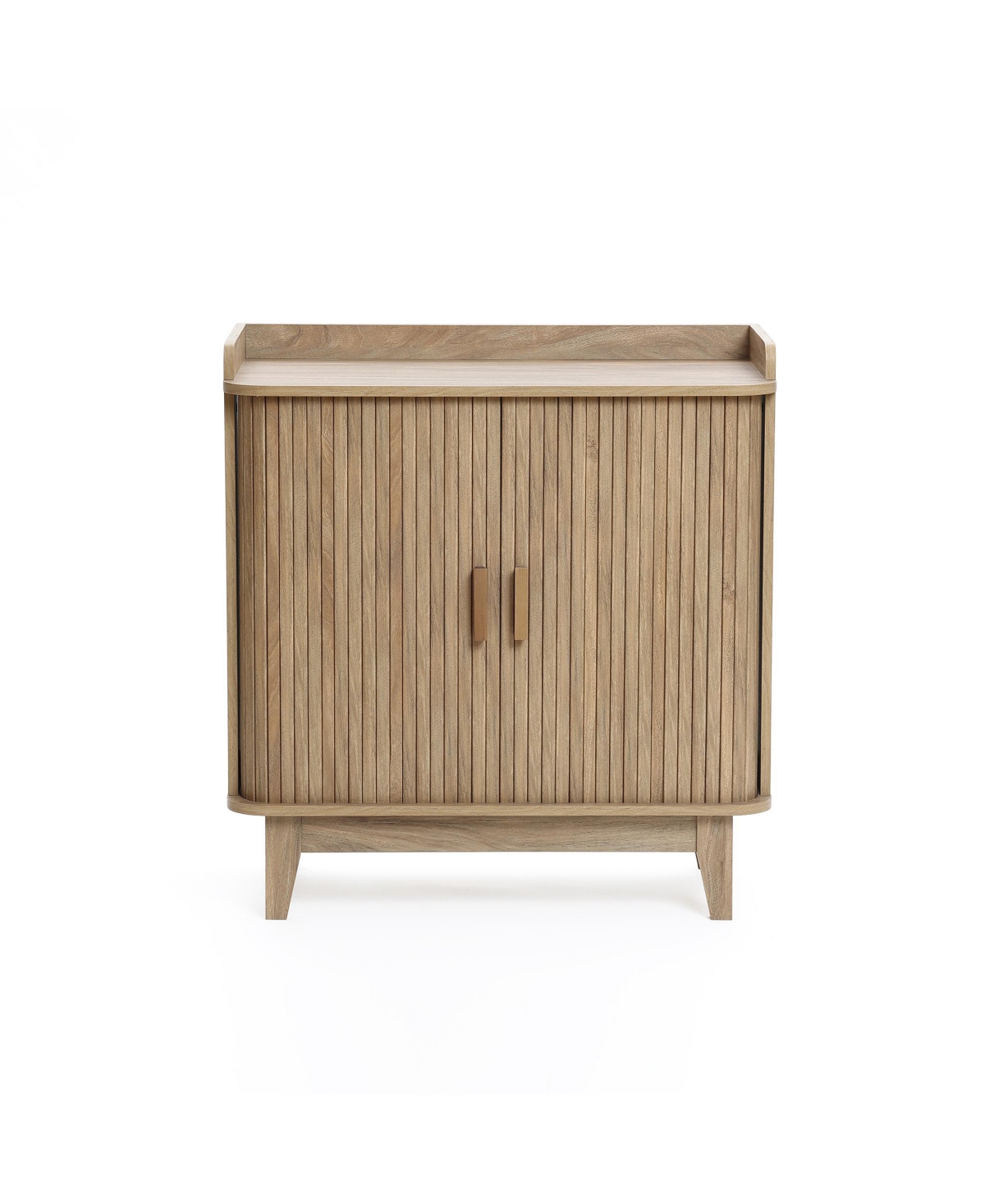 Luxenhome Mid-century Modern Tambour-style 2-door 31.5-inch Wide Cabinet With Tray Top, Oak In Brown