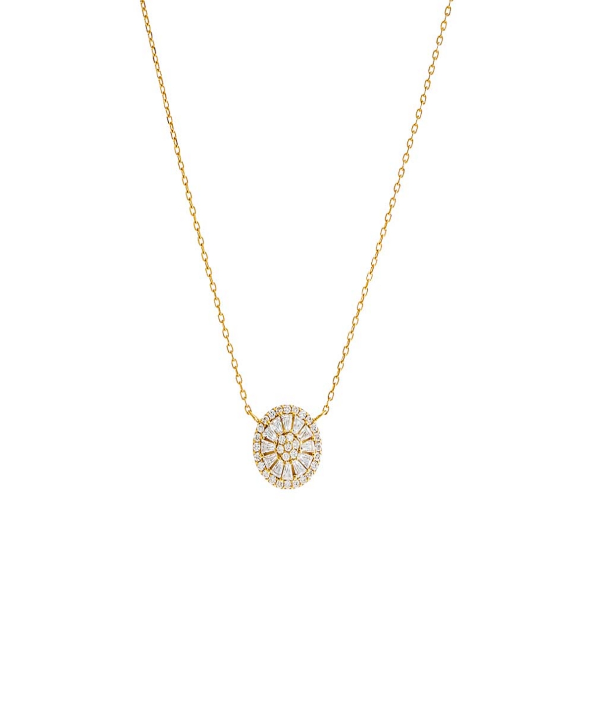 Mini Pave X Baguette Round Pendant Necklace - Gold
