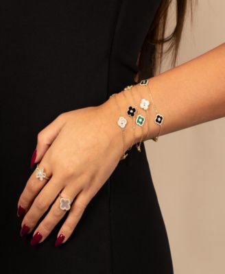 By Adina Eden Multi Pave Outlined Colored Stone Clover Bracelet