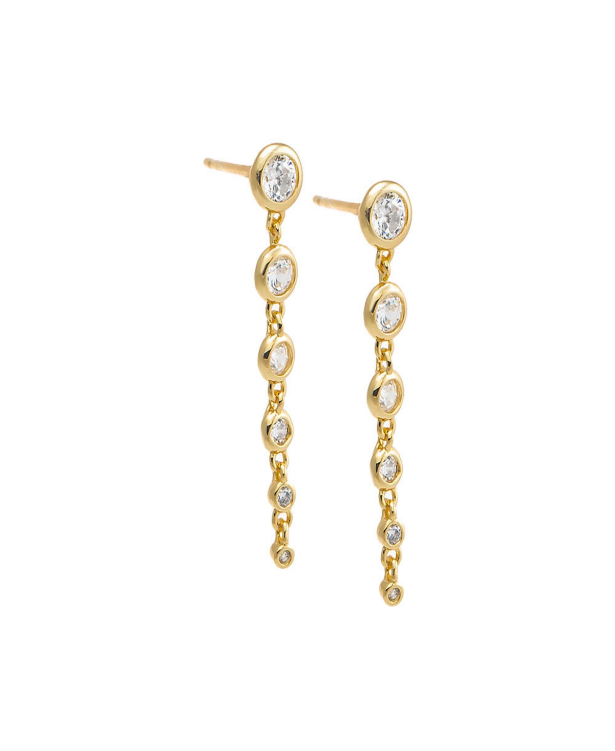 Cubic Zirconia Bezel Graduated Drop Stud Earrings - Gold