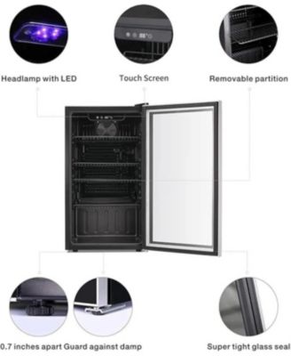 26-Bottle Wine Cooler / 130-Can Beverage Fridge — Clear Glass Door, Quiet Compressor, Freestanding 3.2 cu ft Mini Wine Cellar