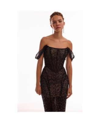 Women's Striking black sequined fitted maxi dress