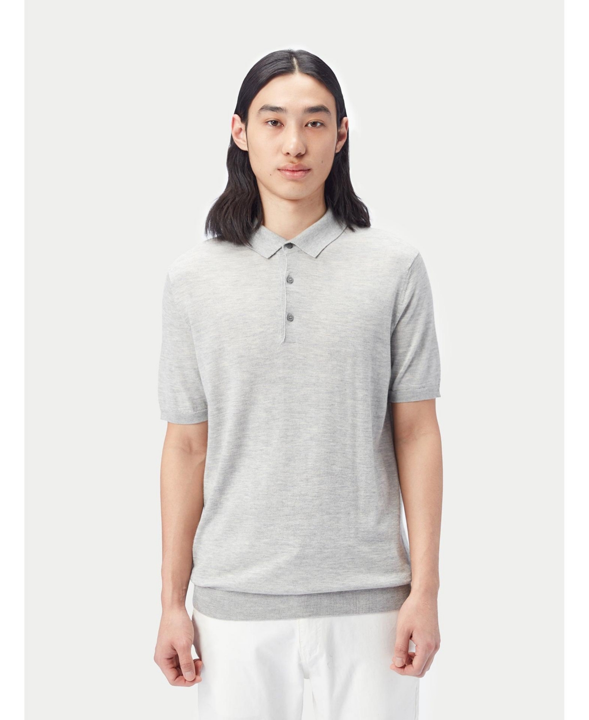 Men's Cashmere Silk Polo Shirt - Gray-griffin