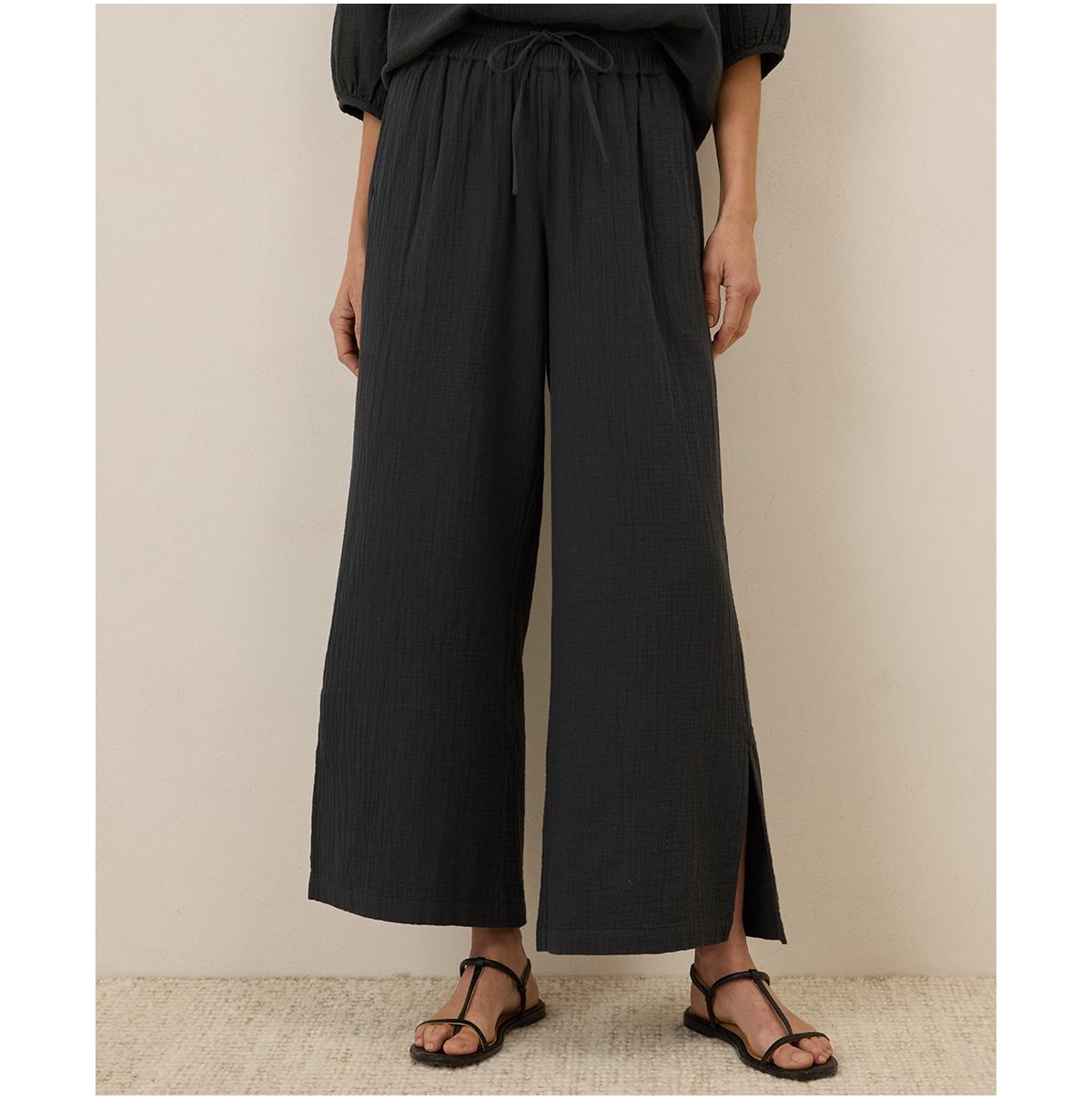 Women's Organic Cotton Coastal Double Gauze Split Hem Pant - Black