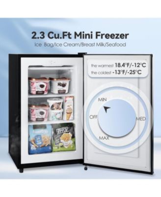 Compact Upright Freezer 2.3 Cu Ft with Handle, Removable Shelves and Adjustable Thermostat for Home or Office