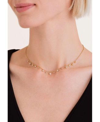 Dangling Crystals Necklace In 14K Yellow Gold Plated Stainless Steel