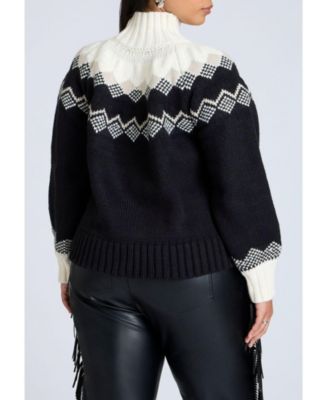 Свитер ELOQUII Plus размера в скандинавском стиле с открытым воротом