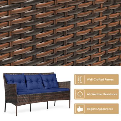 Set of 3 3-Seat Sofa Cushioned Table Rattan Furniture Set Garden Patio