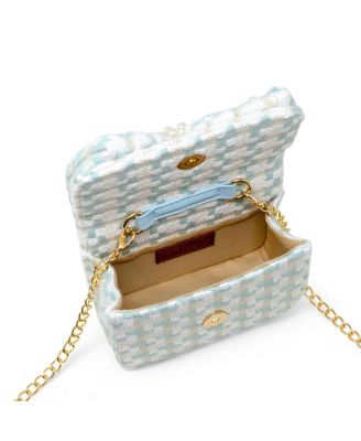 Girls Tweed Jumbo Pearl Bow Handbag, Pink