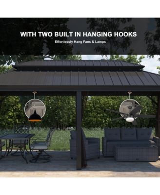 12x20 FT Hard Top Metal Gazebo Patio Double Roof Canopy Aluminum Frame Gazebo with Netting Tent Curtains