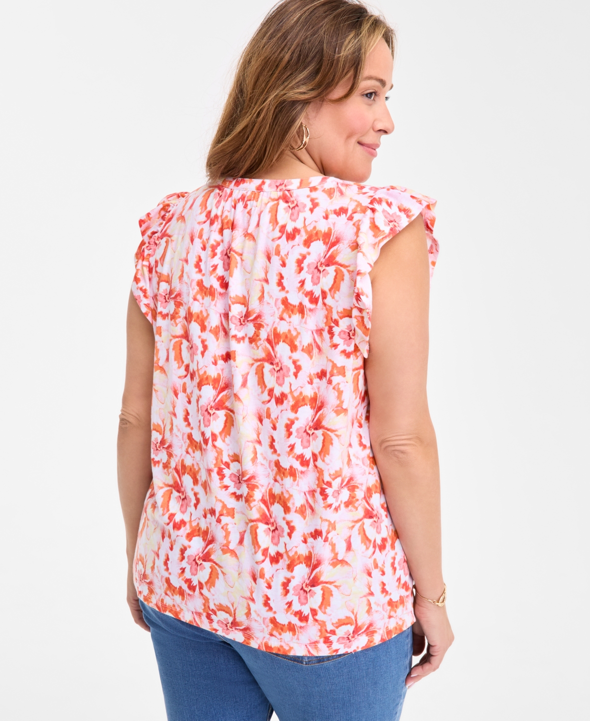 Style & Co Plus Size Printed Ruffle Pintuck Top, Exclusively At Macy's