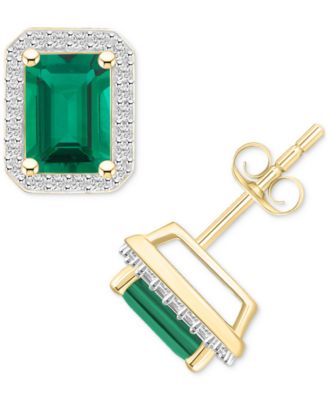 Macy's - Lab-Created Emerald (1-1/2 ct. t.w.) & Lab-Created White Sapphire (1/5 ct. t.w.) Halo Stud Earrings in 10k Gold
