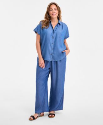 Plus Size Button-Front Short-Sleeve Shirt, Exclusively at Macy's 