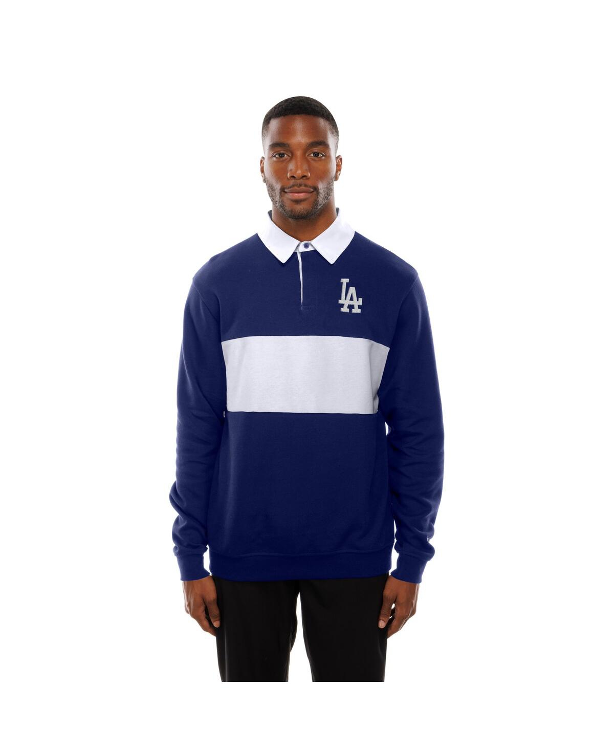 NEW ERA MEN'S DARK BLUE LOS ANGELES DODGERS THROWBACK PREP COLOR BLOCK RUGBY POLO SHIRT 