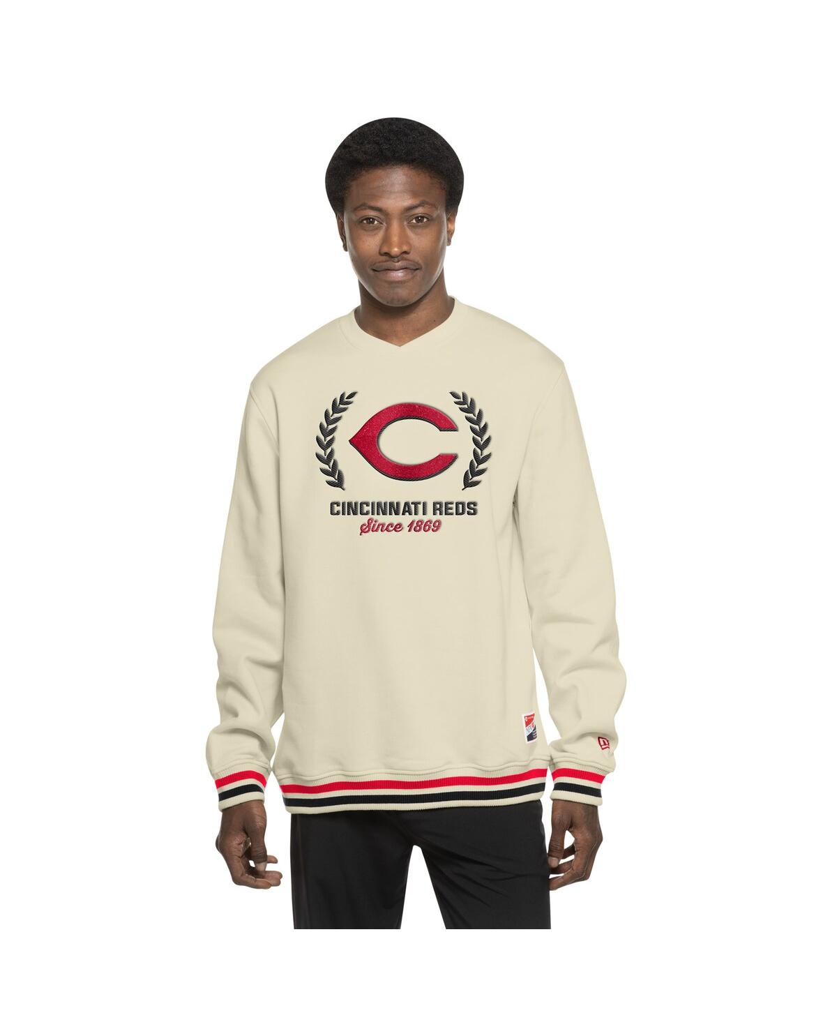 NEW ERA MEN'S CREAM CINCINNATI REDS THROWBACK PULLOVER SWEATSHIRT 