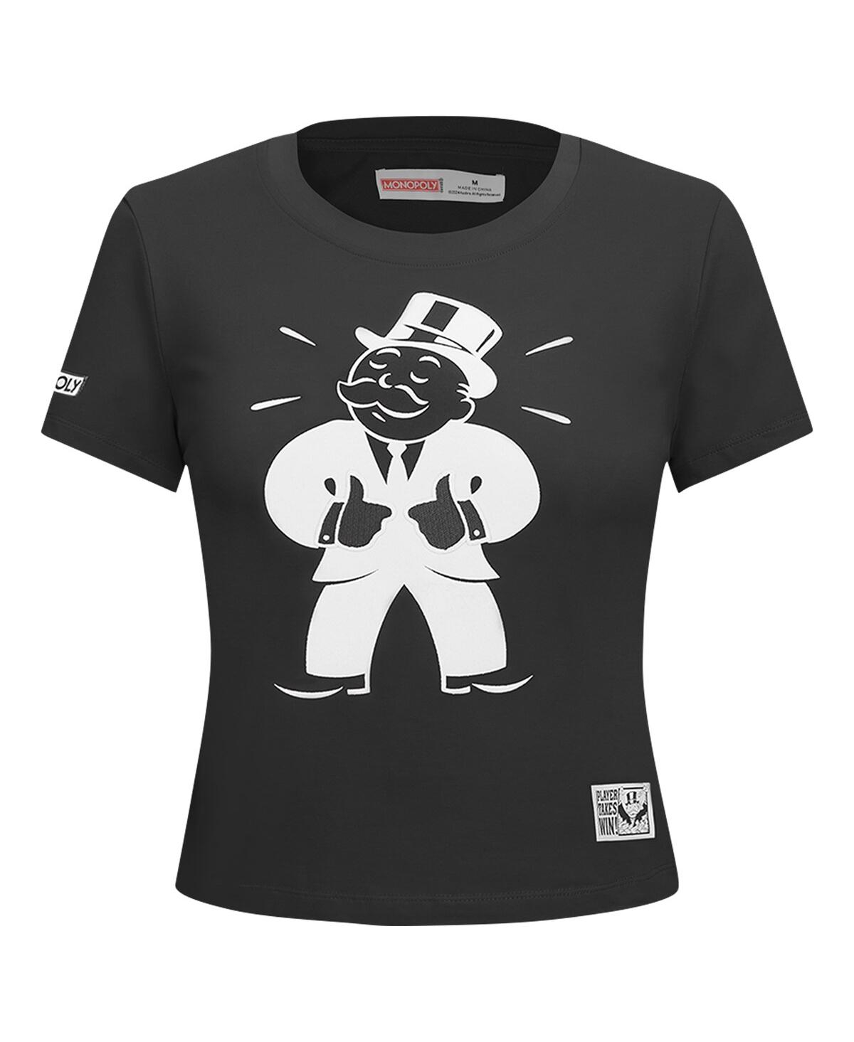 FREEZE MAX WOMEN'S BLACK MONOPOLY BABYDOLL CROPPED T-SHIRT 