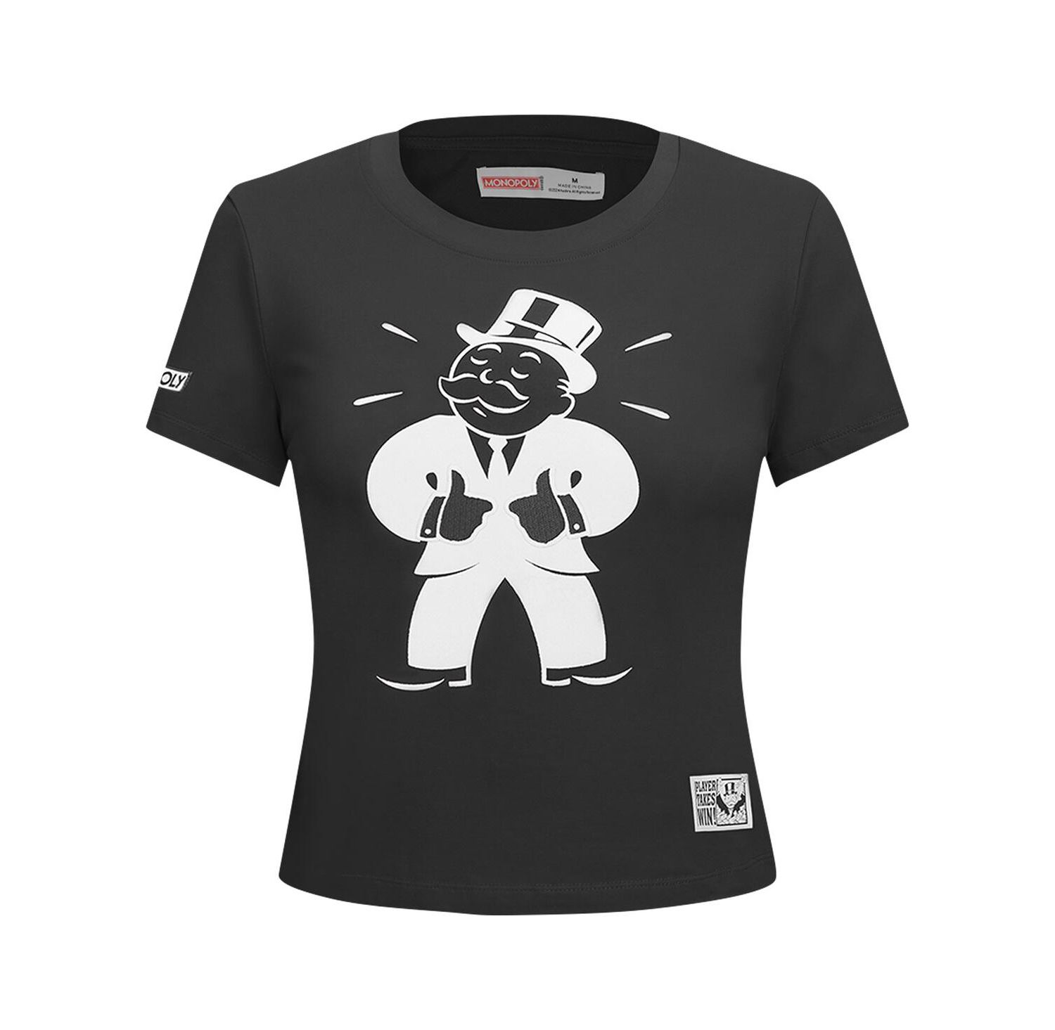 Women's Black Monopoly Babydoll Cropped T-Shirt