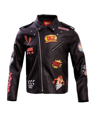 Men's Black Looney Tunes Graphic Biker Full-Zip Jacket