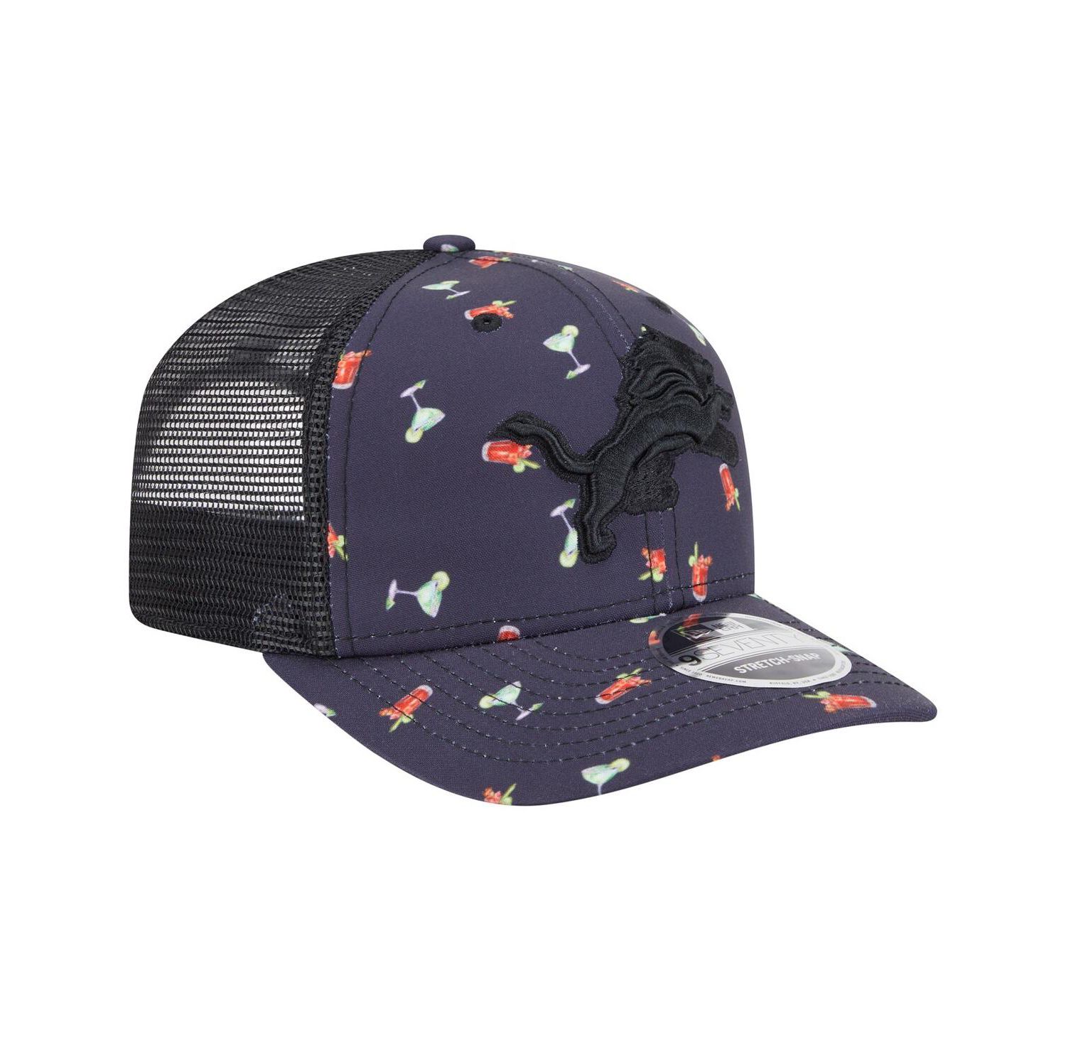 Men's Navy/Black Detroit Lions Adventure Drinks Pattern 9SEVENTY Stretch-Snap Hat