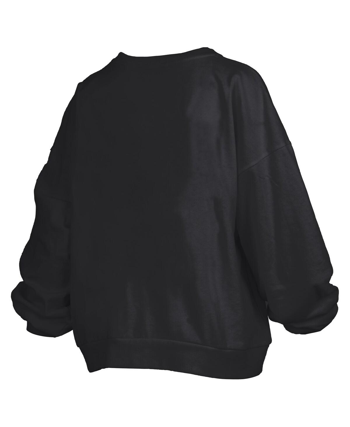 PRESSBOX WOMEN'S BLACK PURDUE BOILERMAKERS JANISE ARCH OVER LOGO WAIST LENGTH OVERSIZED PULLOVER SWEATSHIRT 
