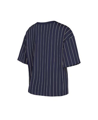 Женская укороченная футболка в тонкую полоску Multiplier из коллекции New Era Navy Seattle Mariners Cooperstown Collection