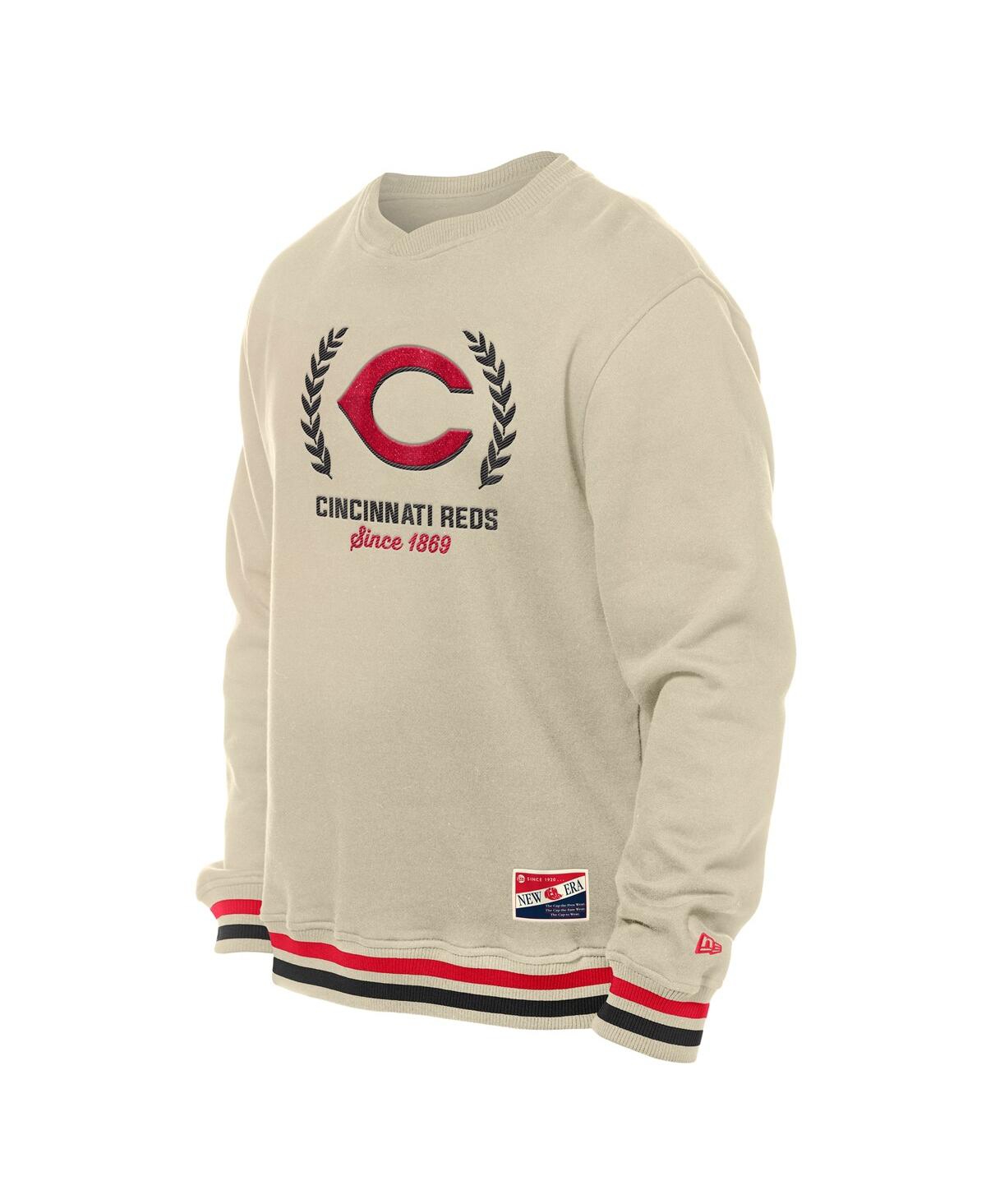 NEW ERA MEN'S CREAM CINCINNATI REDS THROWBACK PULLOVER SWEATSHIRT 