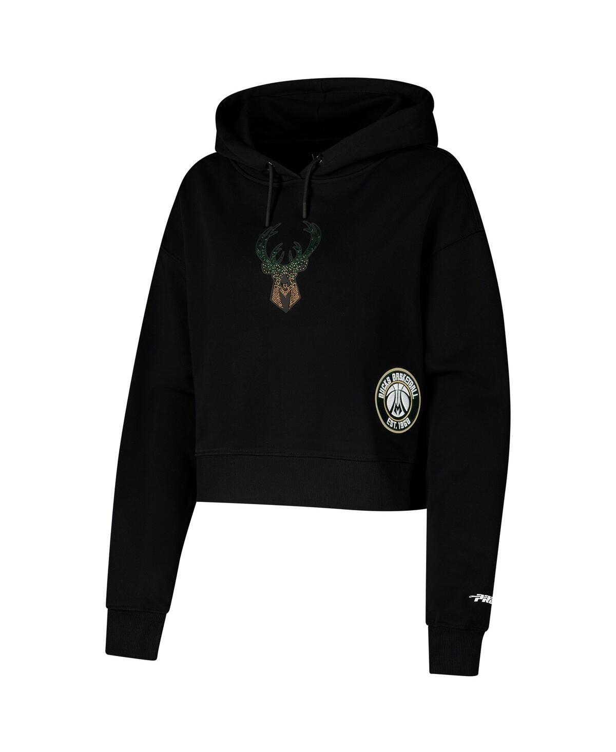 Pro Standard Women's Black Milwaukee Bucks Jewels Cropped Pullover Hoodie In Black