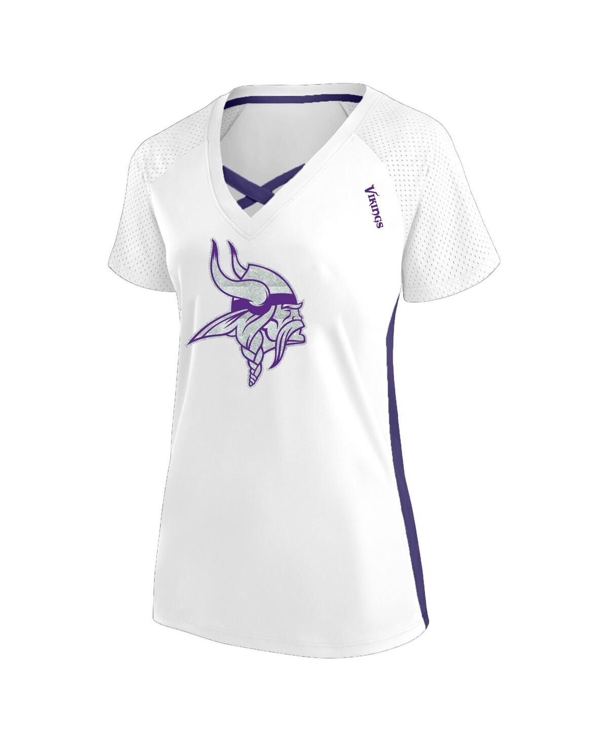 Fanatics Women's White Minnesota Vikings Plus Size Glitter Lace-up V- Neck T-shirt In White