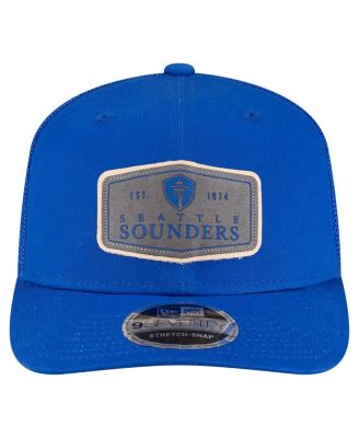 Men's Blue Seattle Sounders FC Labeled 9SEVENTY Trucker Stretch-Snap Adjustable Hat