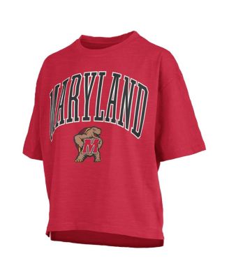 Women's Red Maryland Terrapins Nelson Arch Over Logo Waist Length Oversized Slub T-Shirt